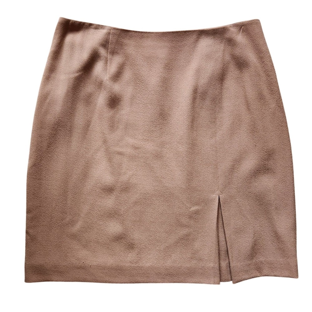 Anne Klein II Vintage Pure Wool Skirt Tan Brown with Side Slit Size 14 Petite